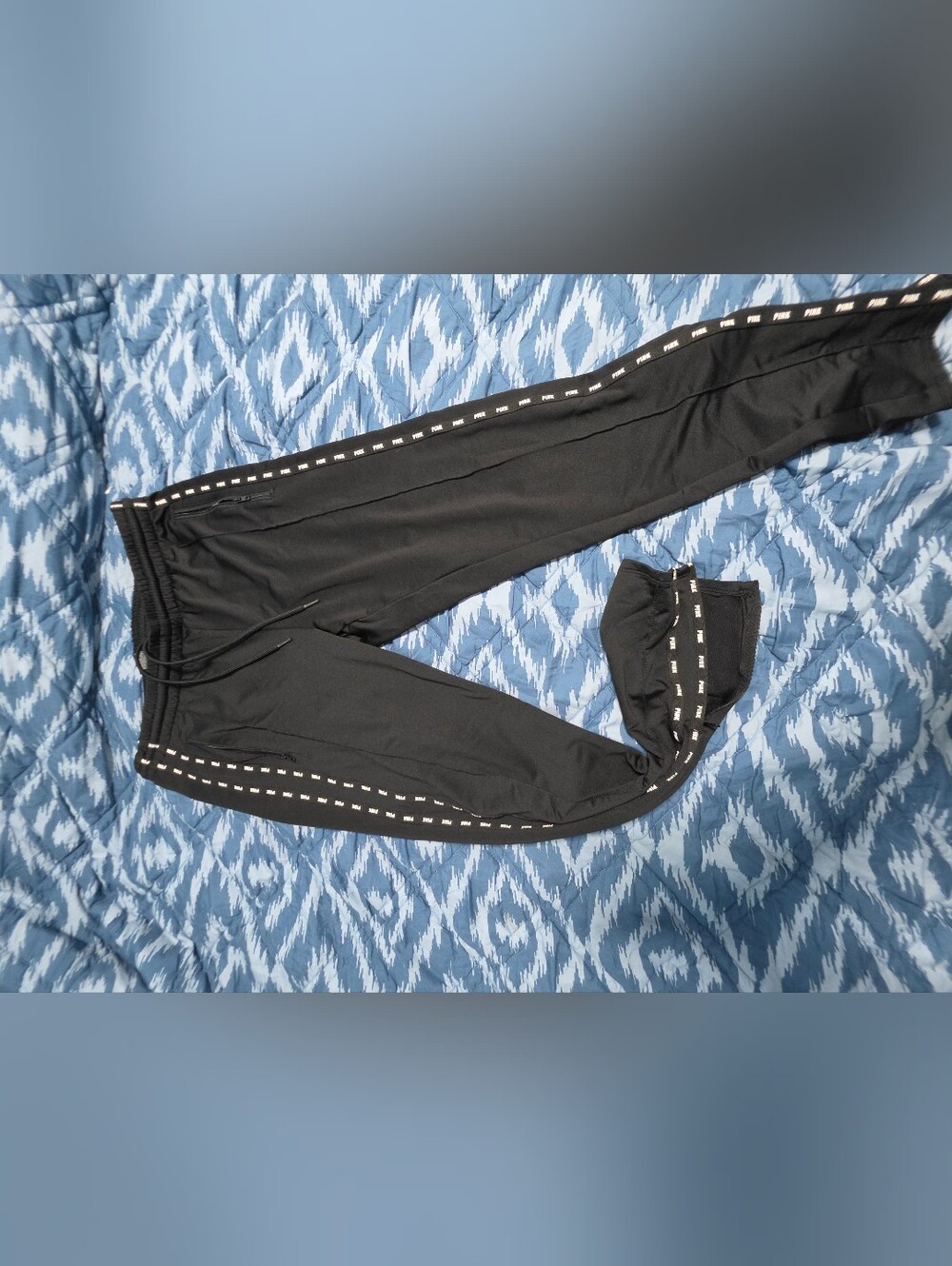 PINK Victoria's Secret Black Active Track Pants with Logo Size L